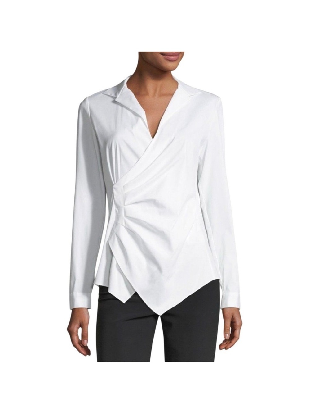 Lafayette 148 New York White Draped Wrap-Front Button-Down Shirt